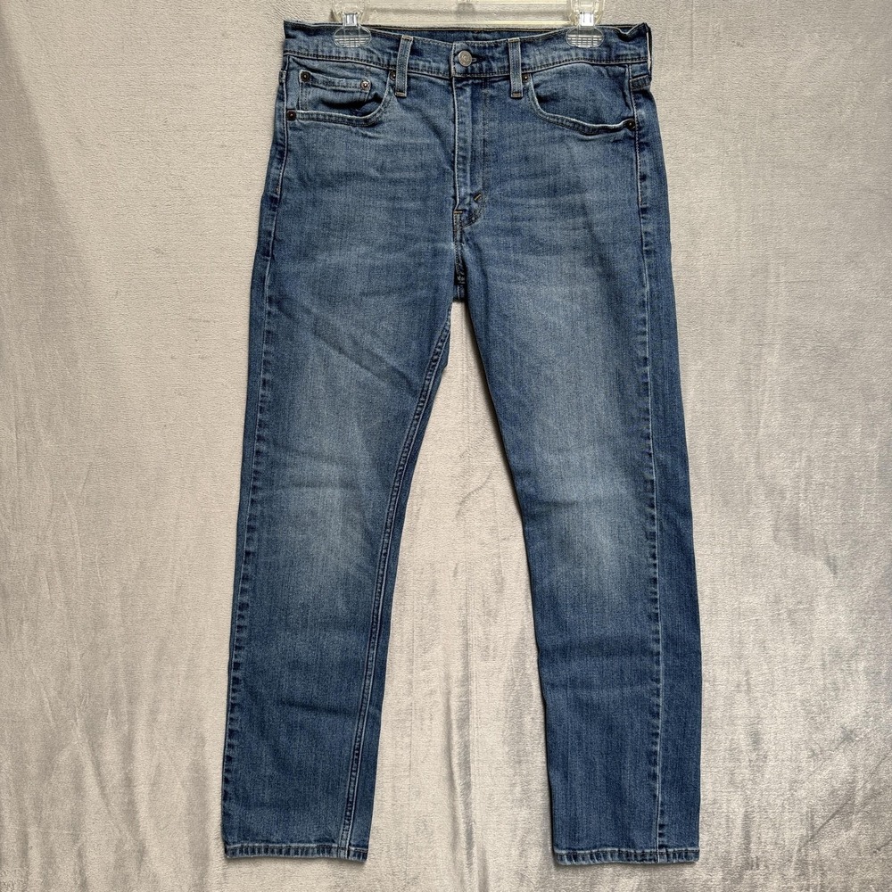 Levis Jeans Mens 31x30 Blue Medium Wash Straight Denim Slim Cotton Pockets‎ Logo